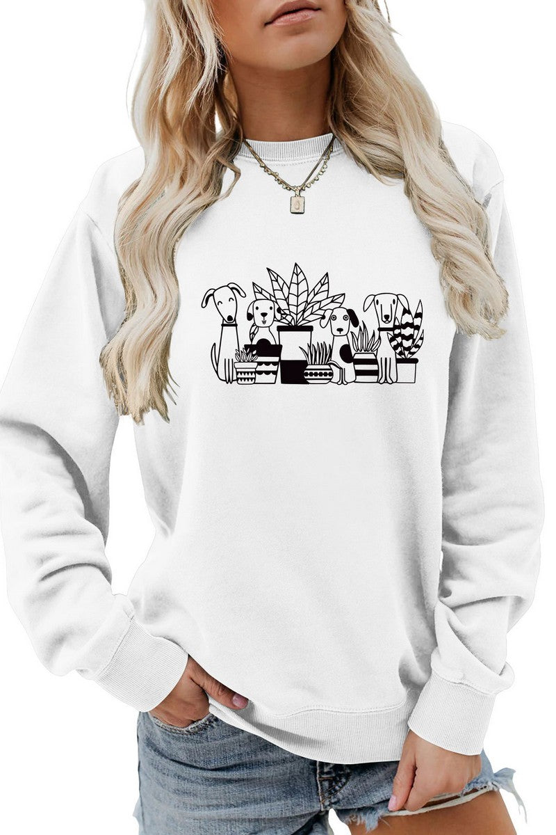 WOMEN CUTE PUPPY PRINTING LONG SLEEVE PULLOVER