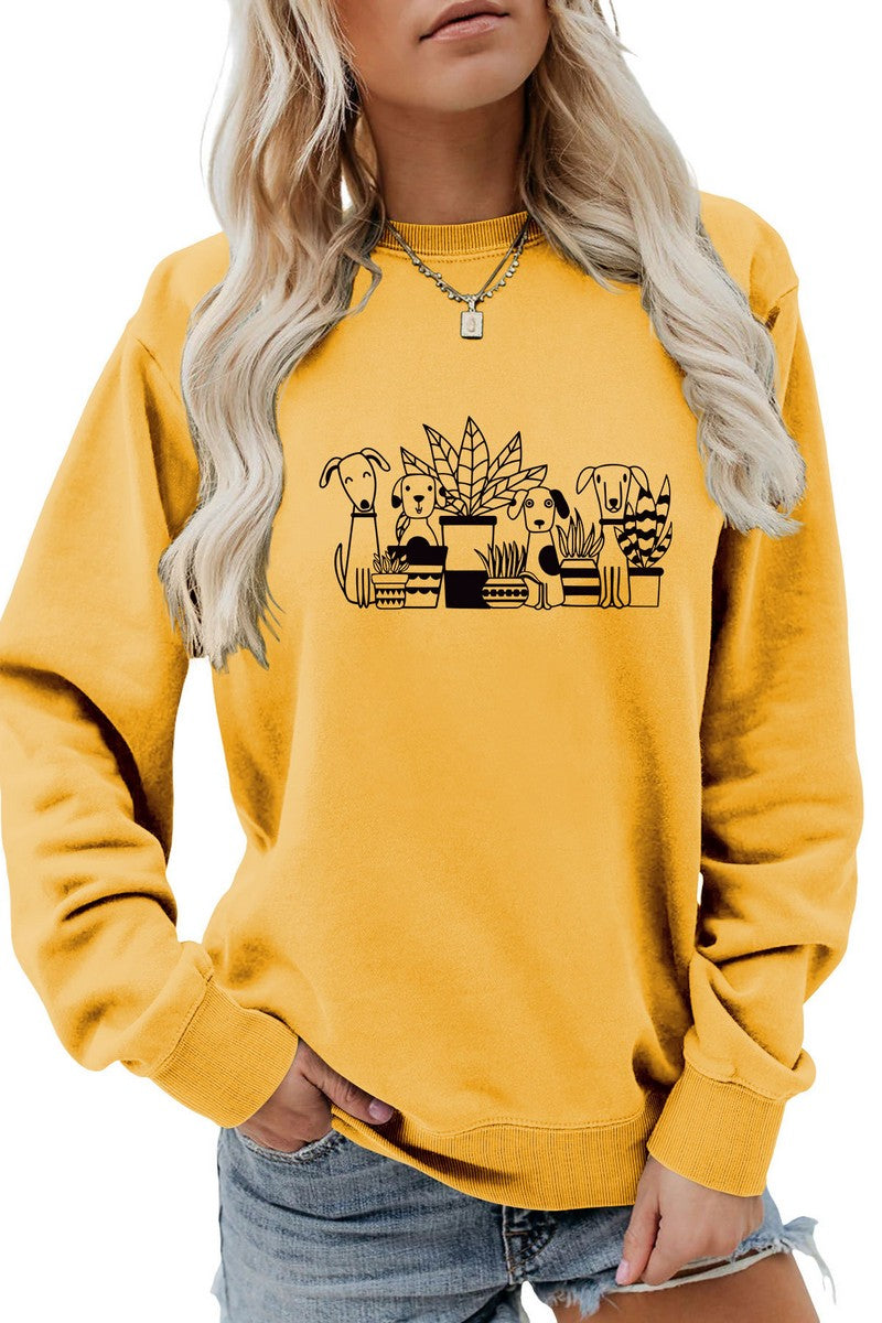 WOMEN CUTE PUPPY PRINTING LONG SLEEVE PULLOVER