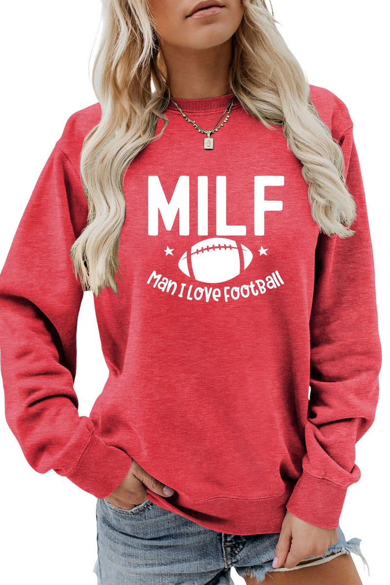 WOMEN MILF LETTER GAME DAY PRINTING PULLOVER TOP