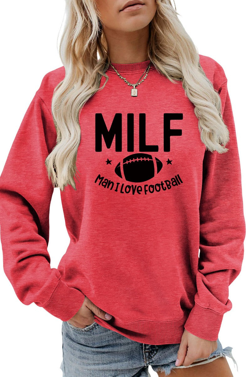 WOMEN MILF LETTER GAME DAY PRINTING PULLOVER TOP