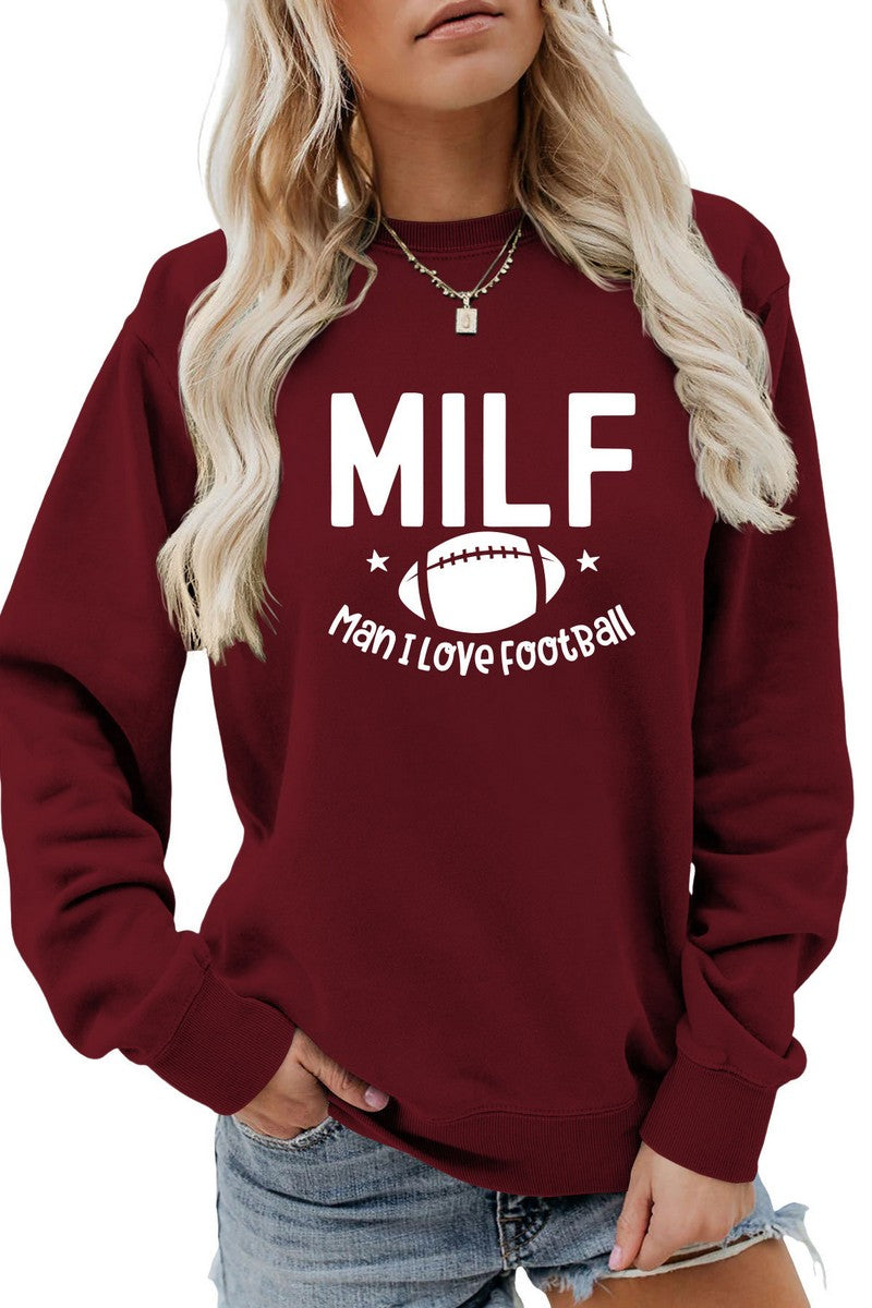 WOMEN MILF LETTER GAME DAY PRINTING PULLOVER TOP