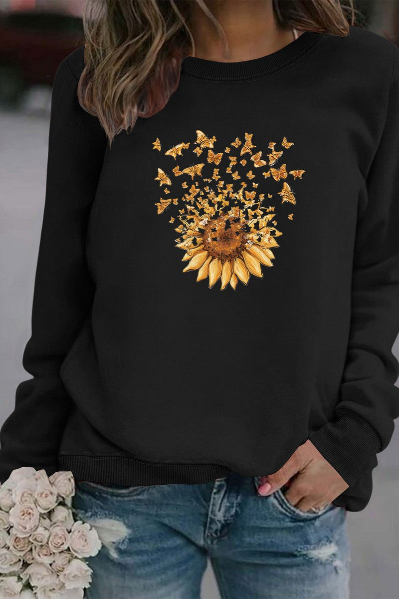 WOMEN SUNFLOWER PRINTING CUTE PULLOVER TEE