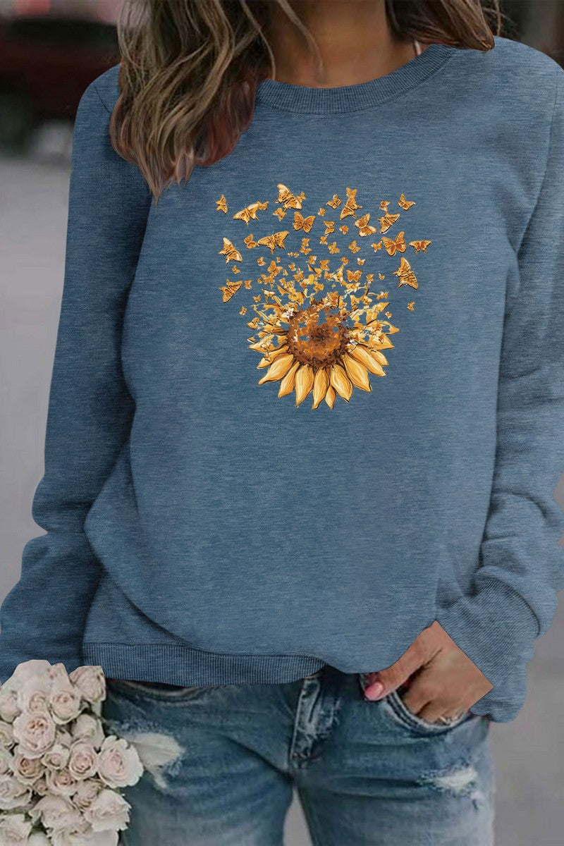 WOMEN SUNFLOWER PRINTING CUTE PULLOVER TEE