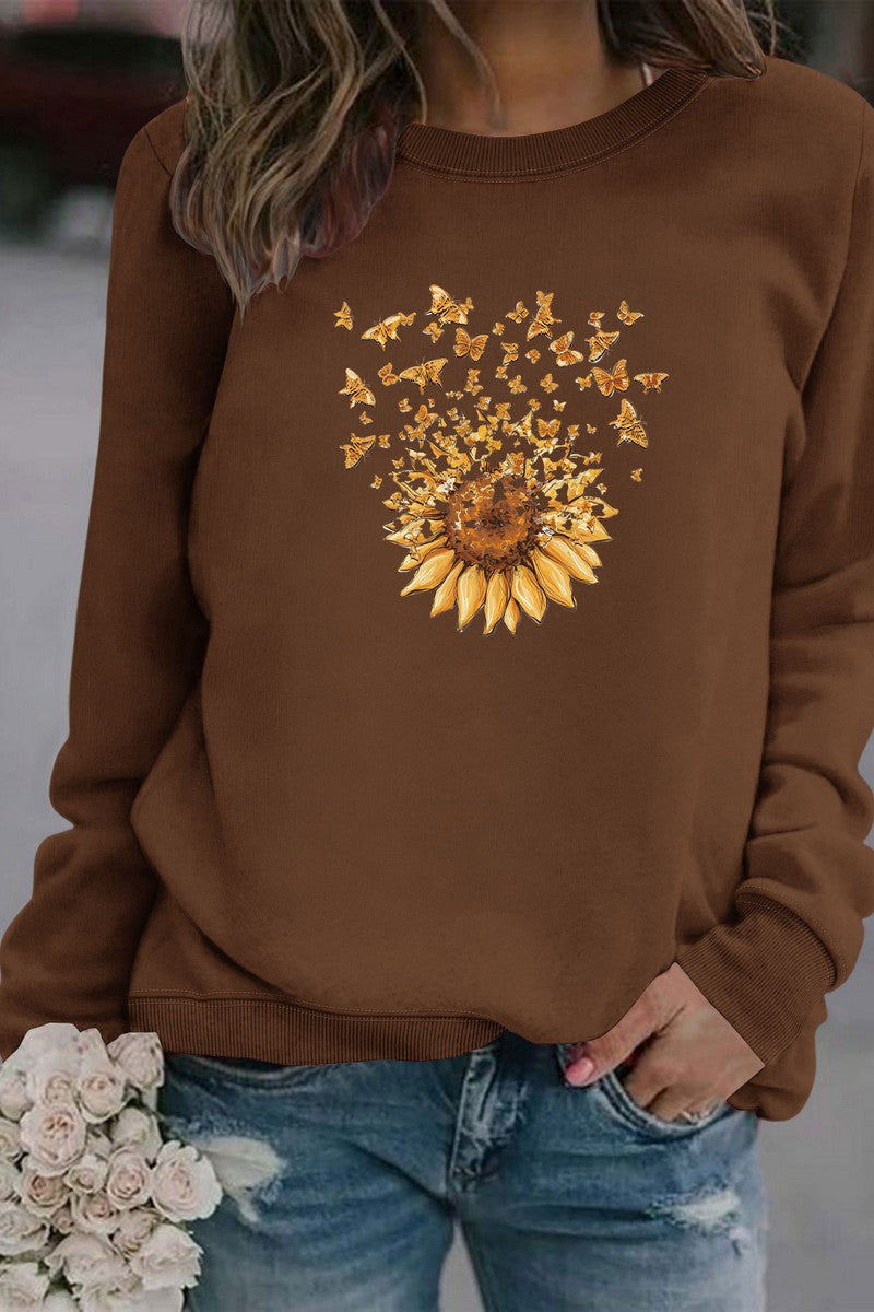 WOMEN SUNFLOWER PRINTING CUTE PULLOVER TEE