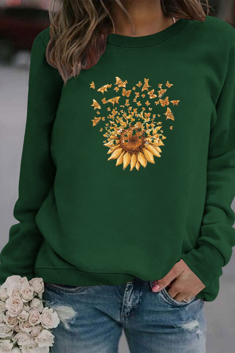 WOMEN SUNFLOWER PRINTING CUTE PULLOVER TEE