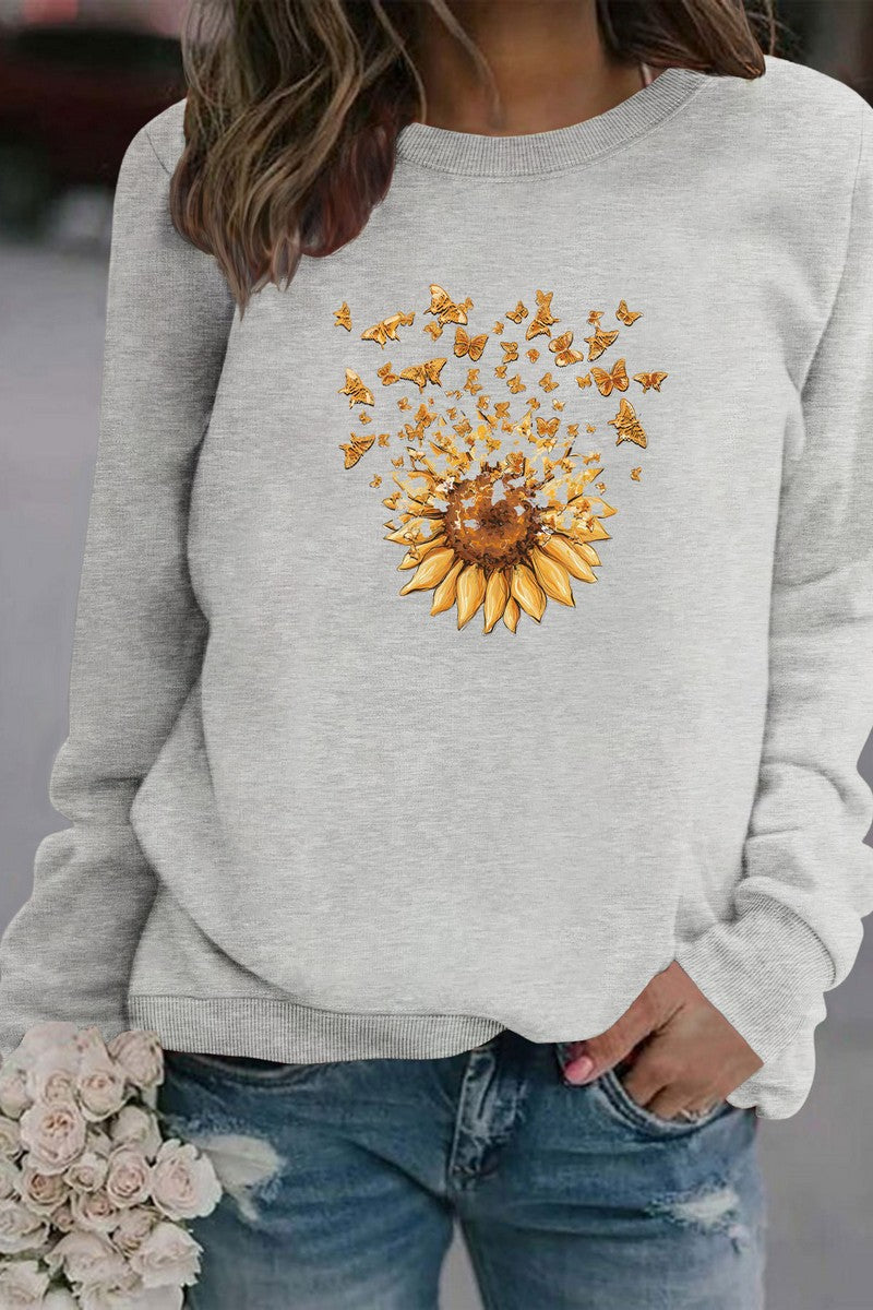 WOMEN SUNFLOWER PRINTING CUTE PULLOVER TEE