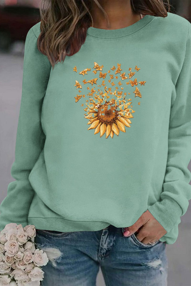 WOMEN SUNFLOWER PRINTING CUTE PULLOVER TEE