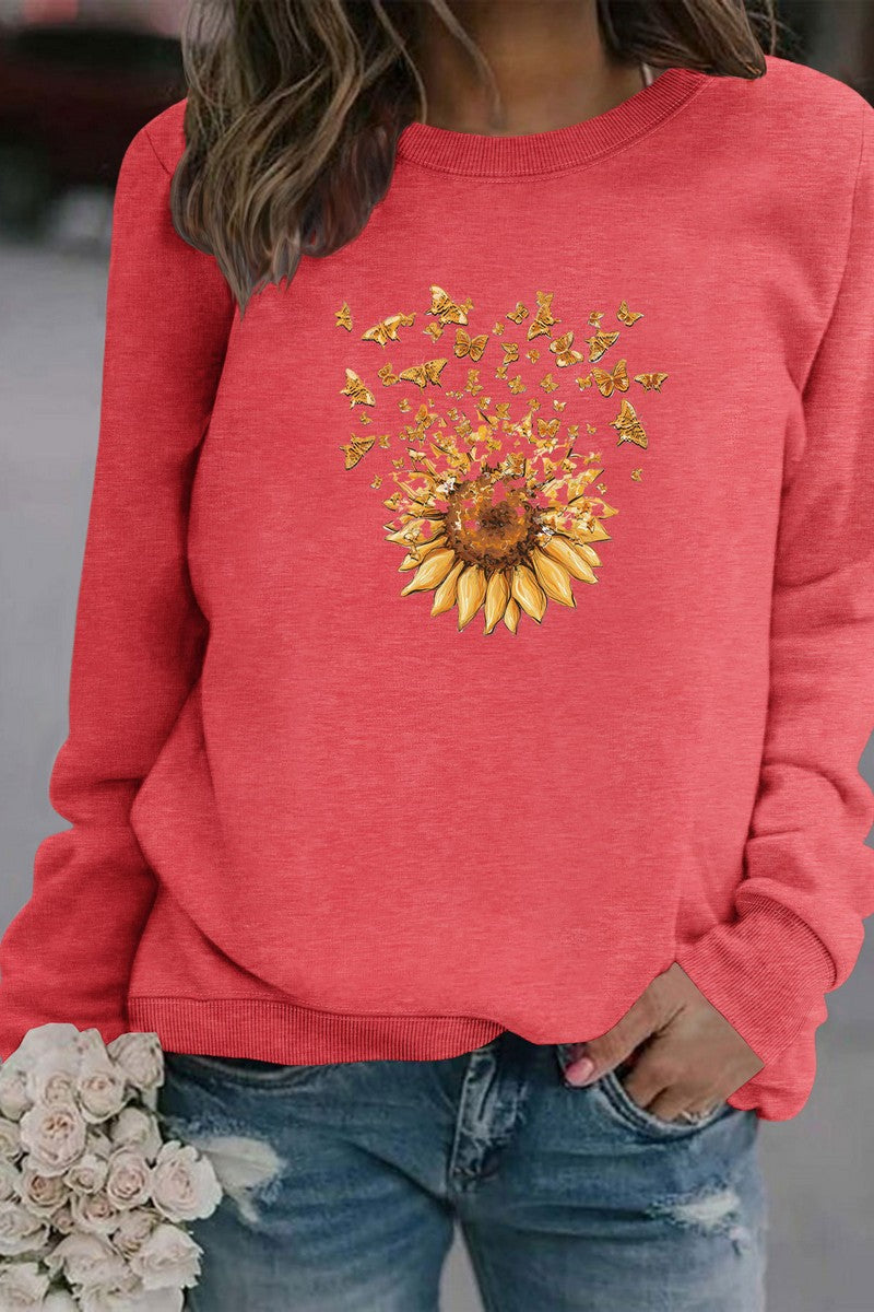 WOMEN SUNFLOWER PRINTING CUTE PULLOVER TEE