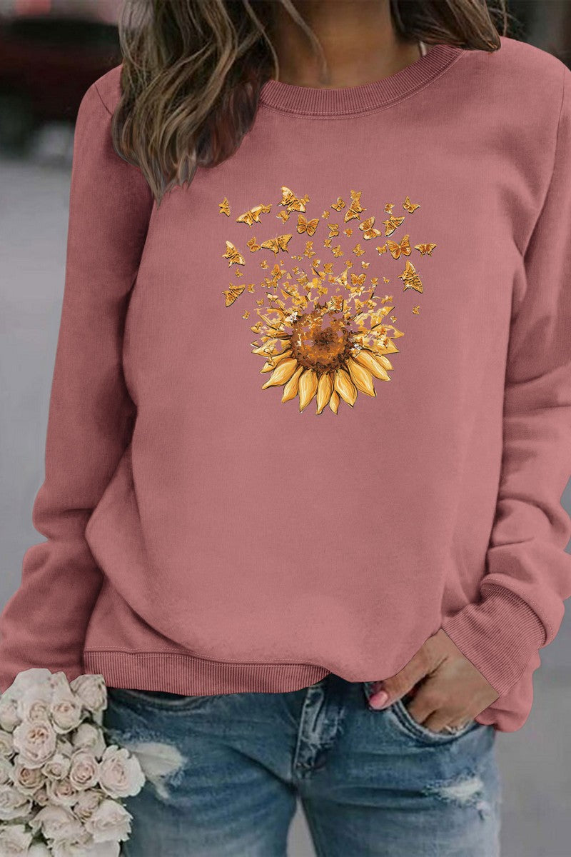 WOMEN SUNFLOWER PRINTING CUTE PULLOVER TEE