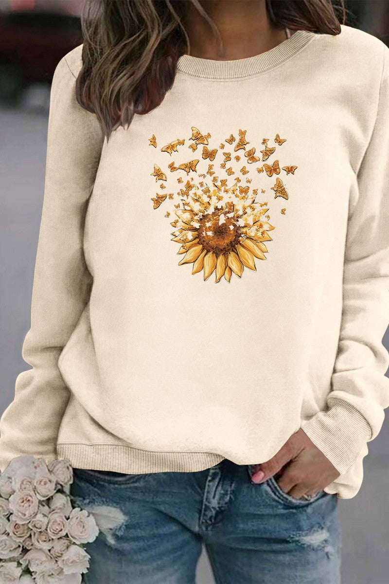 WOMEN SUNFLOWER PRINTING CUTE PULLOVER TEE