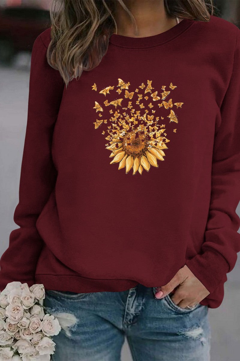 WOMEN SUNFLOWER PRINTING CUTE PULLOVER TEE