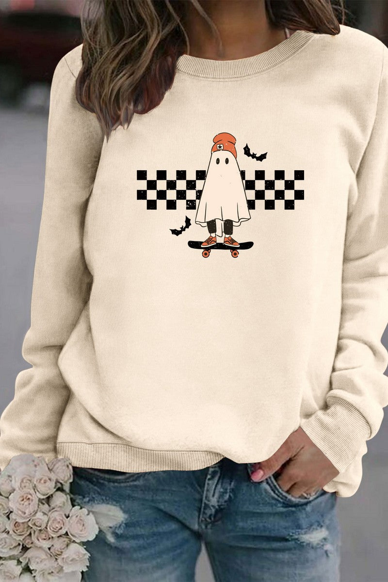 WOMEN GHOST PRINTING CUTE LONG SLEEVE PULLOVER