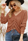 WOMEN FRONT DRAWSTRING KNIT CROP SWEATSHIRT