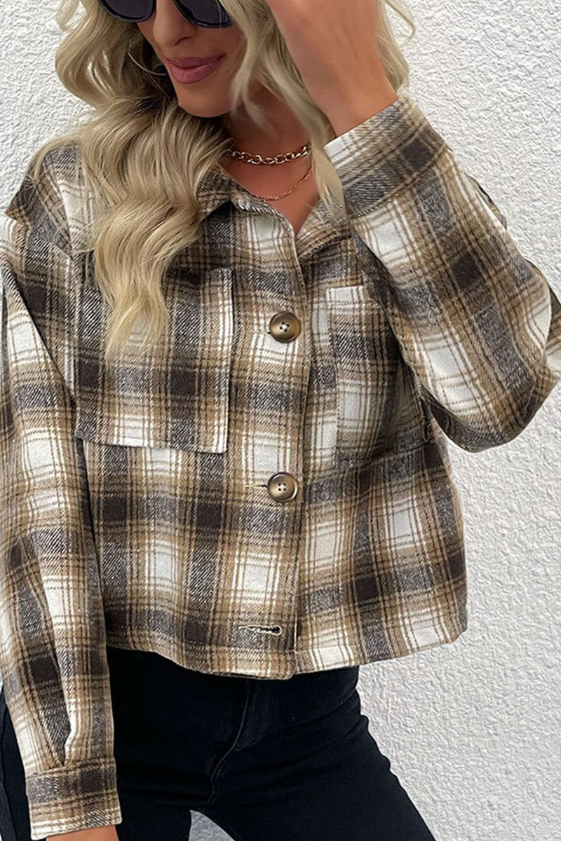 WOMEN PLAID BUTTON DOWN SHORT LENGTH SHACKET