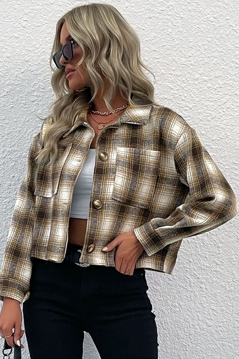 WOMEN PLAID BUTTON DOWN SHORT LENGTH SHACKET