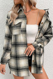 WOMEN LONG LENGTH PLAID PATTERN BELTED SHACKET