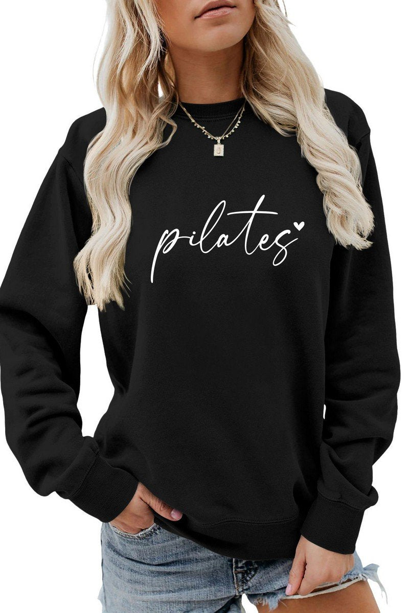 WOMEN LETTERING PRINTING LONG SLEEVE PULLOVER TOP