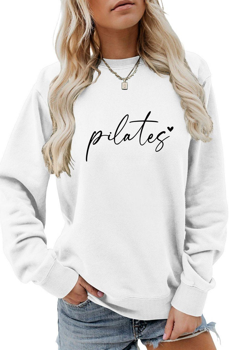 WOMEN LETTERING PRINTING LONG SLEEVE PULLOVER TOP