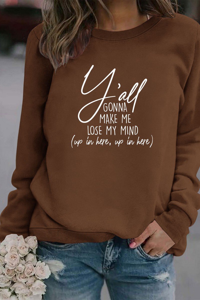 WOMEN LETTER PRINT LONG SLEEVE PULLOVER T SHIRT