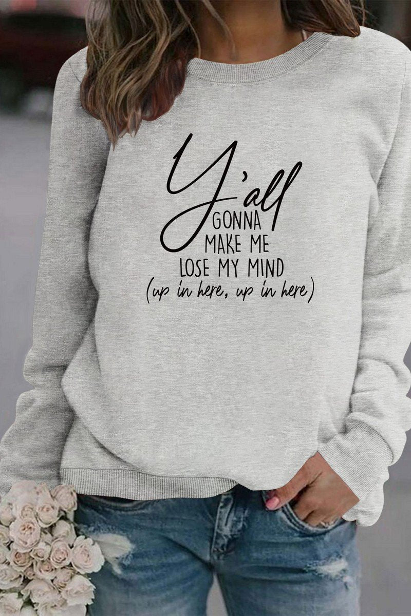 WOMEN LETTER PRINT LONG SLEEVE PULLOVER T SHIRT