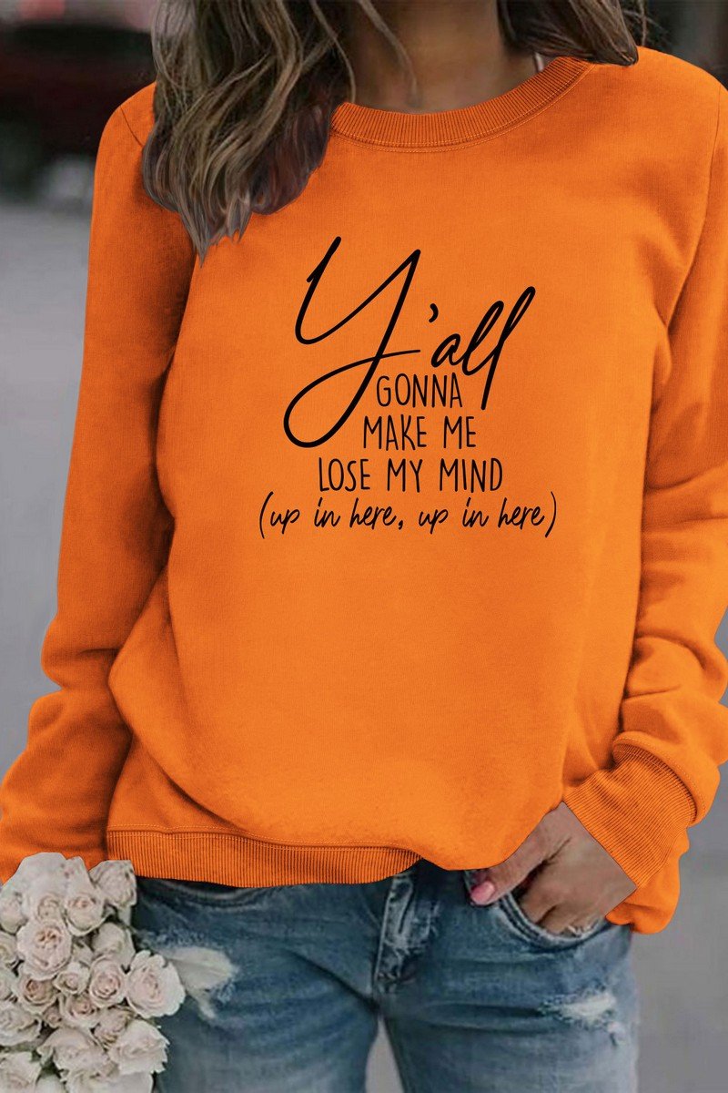 WOMEN LETTER PRINT LONG SLEEVE PULLOVER T SHIRT