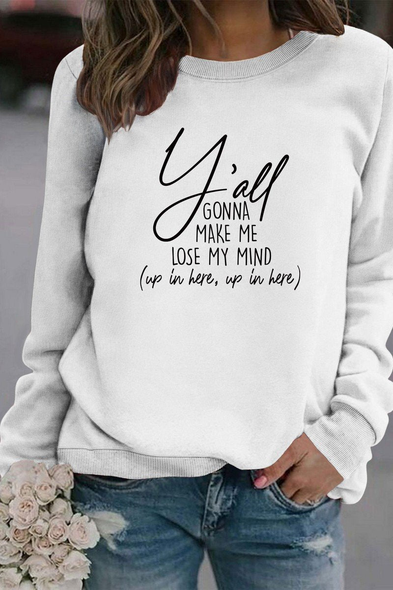 WOMEN LETTER PRINT LONG SLEEVE PULLOVER T SHIRT