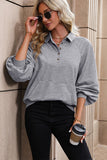 WOMEN OVERSIZED WIDE SLEEVE HENLEY NECK PULLOVER