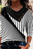 WOMEN BUTTON NECK STRIPE PATTERNED CASUAL T SHIRT