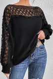 WOMEN ELEGANT LACE TRIM LONG SLEEVE SEXY T SHIRT