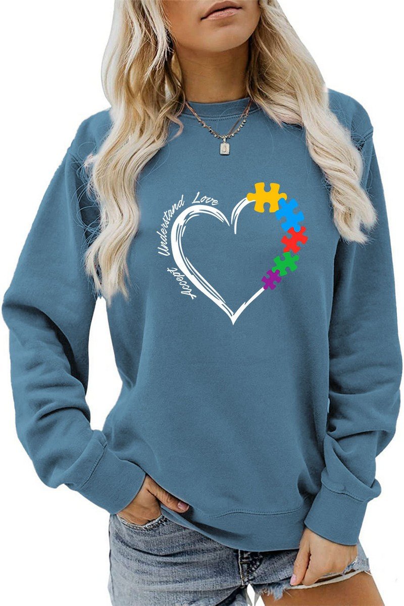 WOMEN HEART PRINTING LONG SLEEVE FALL WINTER TEE