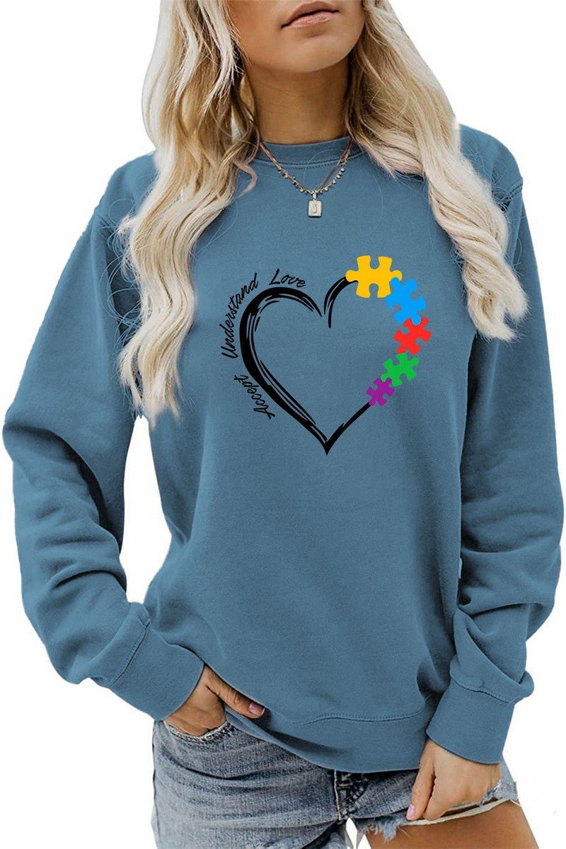 WOMEN HEART PRINTING LONG SLEEVE FALL WINTER TEE