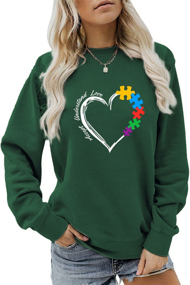 WOMEN HEART PRINTING LONG SLEEVE FALL WINTER TEE