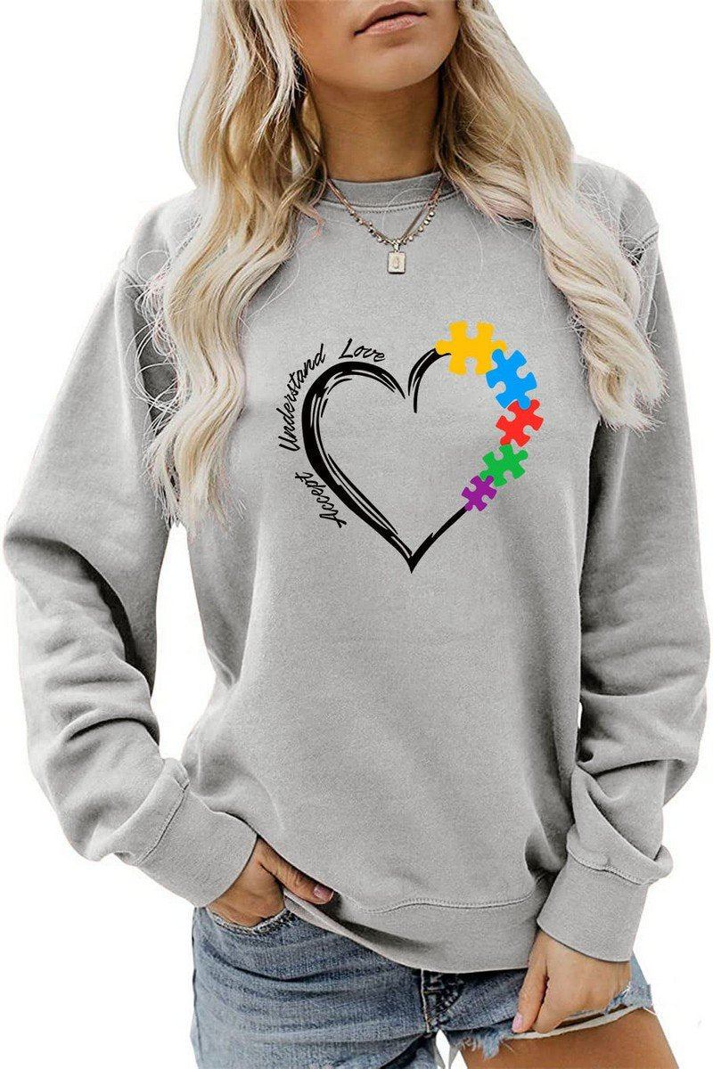 WOMEN HEART PRINTING LONG SLEEVE FALL WINTER TEE