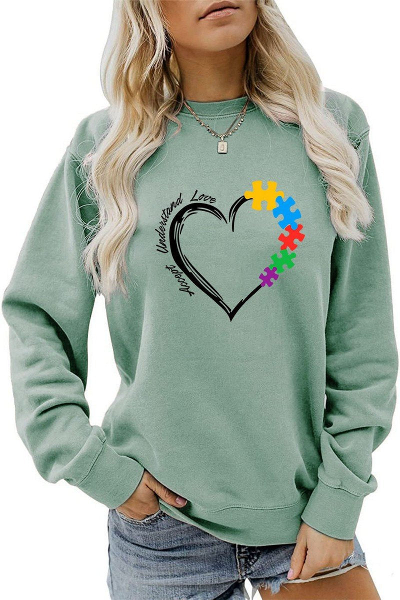 WOMEN HEART PRINTING LONG SLEEVE FALL WINTER TEE