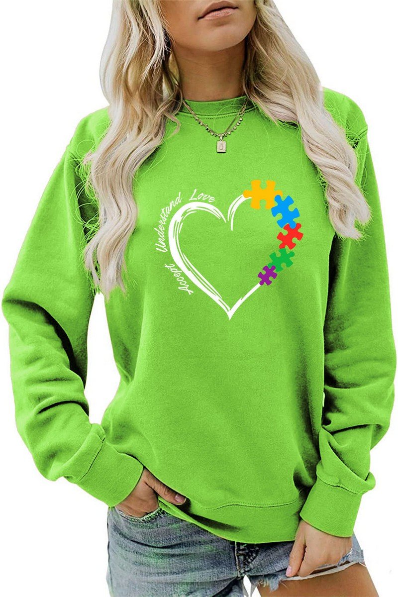 WOMEN HEART PRINTING LONG SLEEVE FALL WINTER TEE