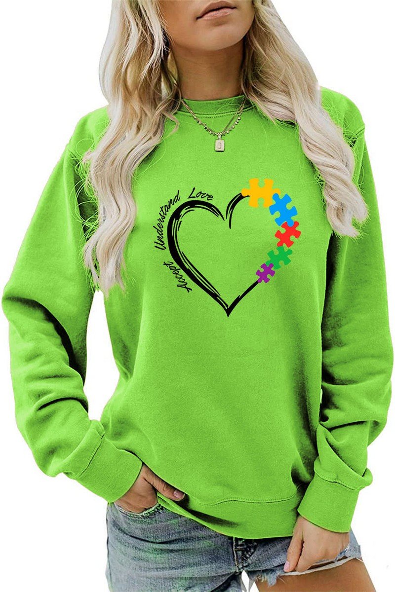 WOMEN HEART PRINTING LONG SLEEVE FALL WINTER TEE