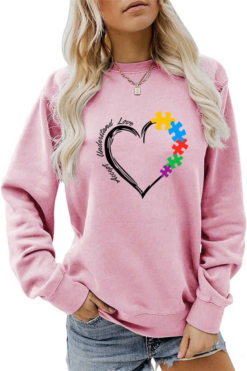 WOMEN HEART PRINTING LONG SLEEVE FALL WINTER TEE