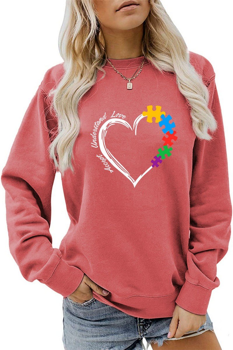 WOMEN HEART PRINTING LONG SLEEVE FALL WINTER TEE