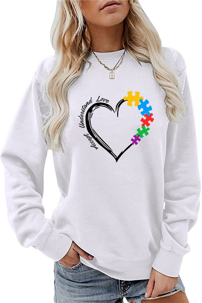 WOMEN HEART PRINTING LONG SLEEVE FALL WINTER TEE