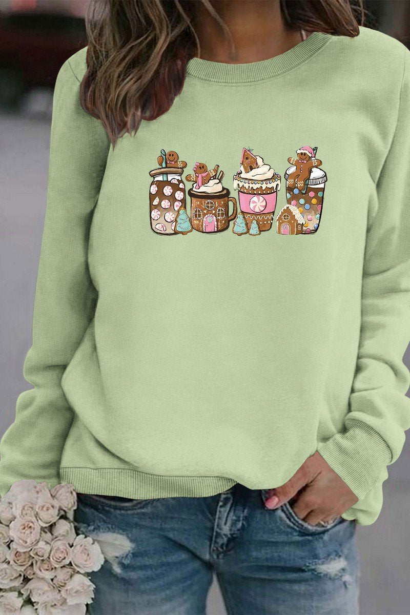 WOMEN CUTE PRINTING OVERSIZED RIBBED PULLOVER TOP