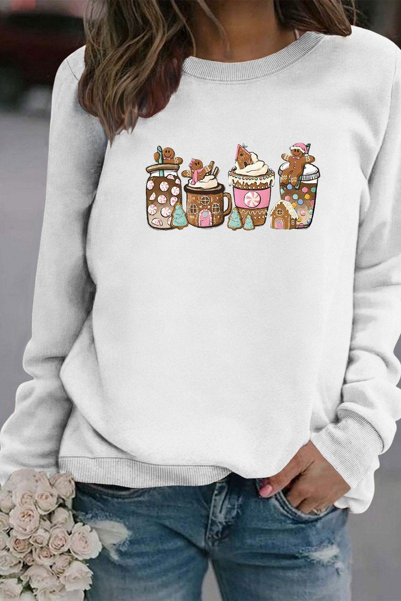 WOMEN CUTE PRINTING OVERSIZED RIBBED PULLOVER TOP