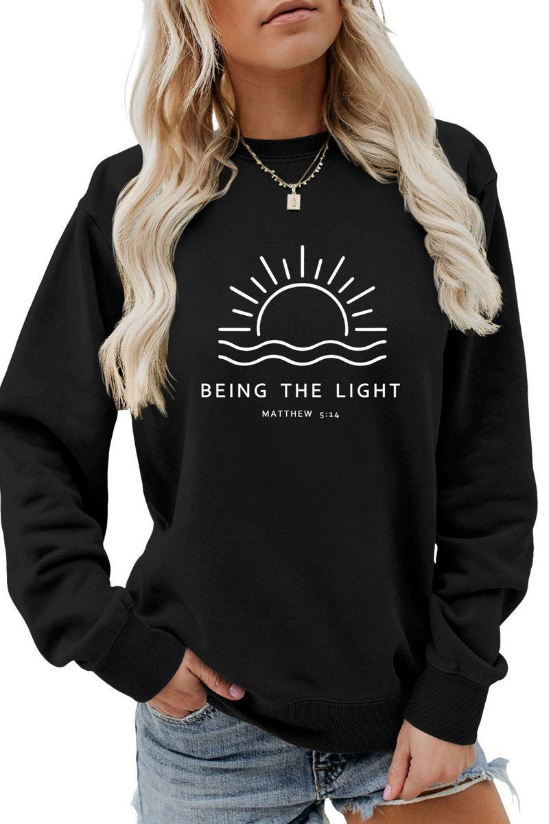 WOMEN SUN PRINTING CREW NECK LONG SLEEVE PULLOVER