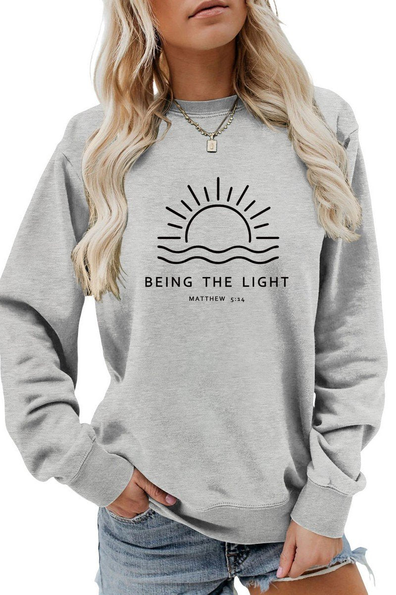 WOMEN SUN PRINTING CREW NECK LONG SLEEVE PULLOVER