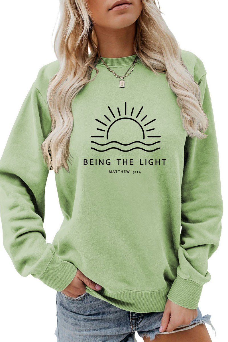 WOMEN SUN PRINTING CREW NECK LONG SLEEVE PULLOVER