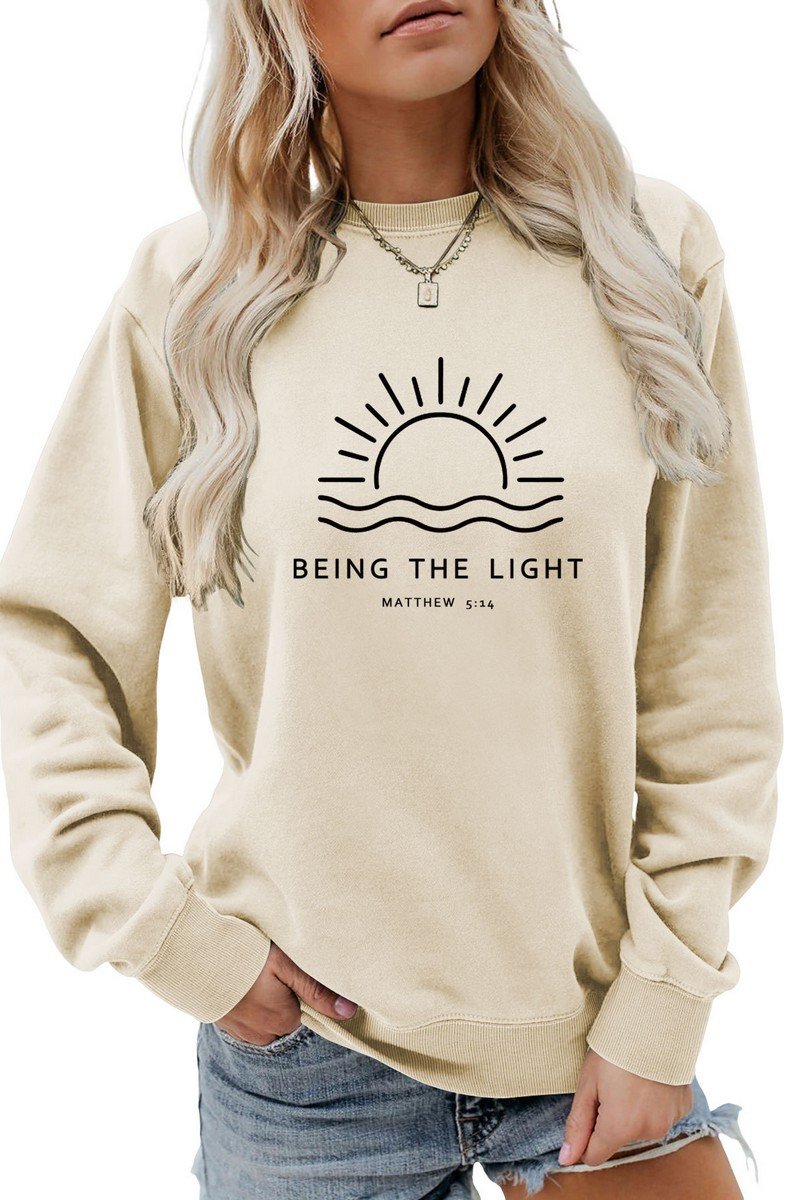 WOMEN SUN PRINTING CREW NECK LONG SLEEVE PULLOVER