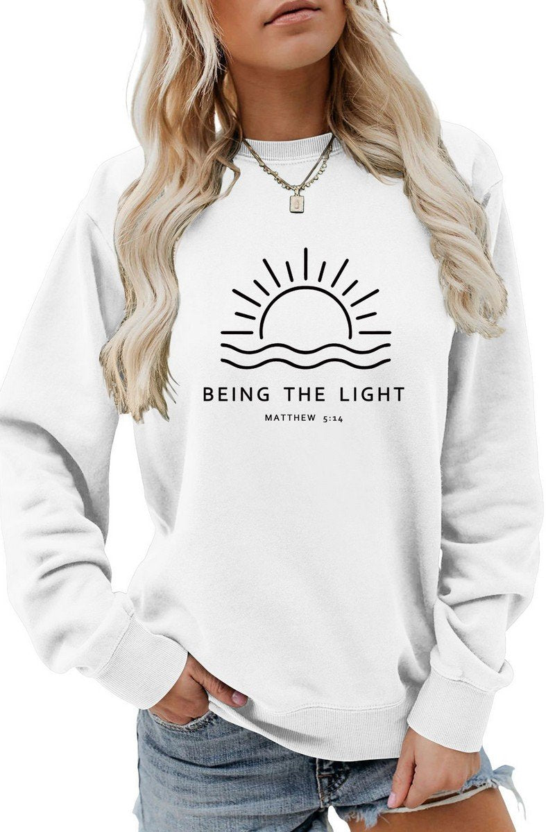 WOMEN SUN PRINTING CREW NECK LONG SLEEVE PULLOVER