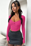 WOMEN SEXY DEEP NECK TIGHT LONG SLEEVE CROP TOP