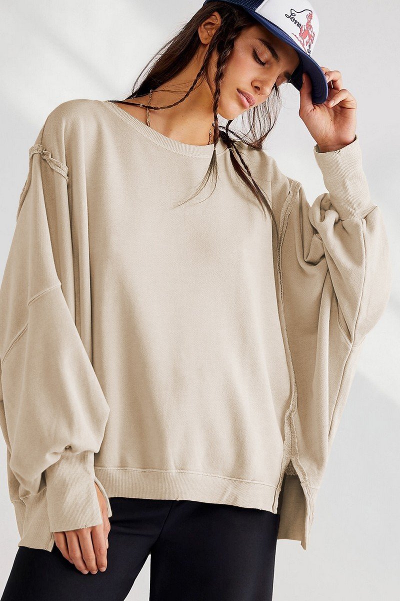 WOMEN OVERSIZED LOOSE FIT LONG SLEEVE JUMPER TOP