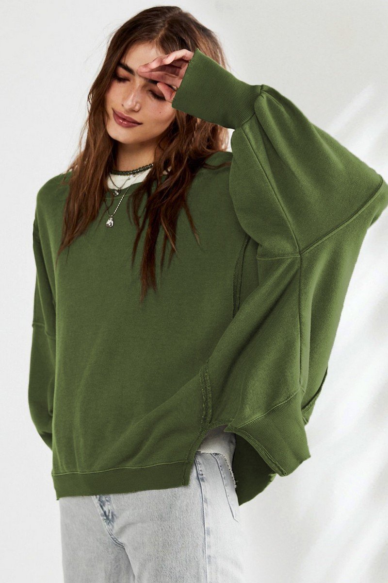 WOMEN OVERSIZED LOOSE FIT LONG SLEEVE JUMPER TOP