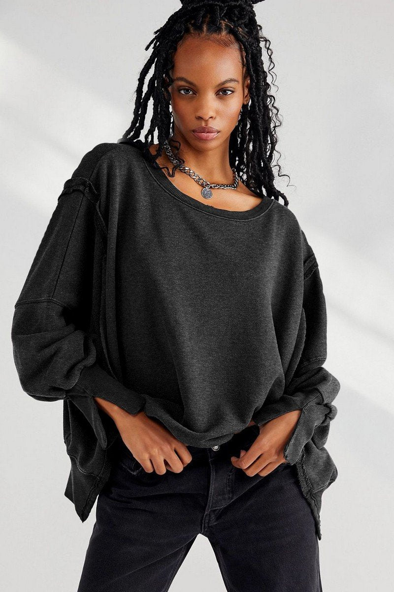 WOMEN OVERSIZED LOOSE FIT LONG SLEEVE JUMPER TOP